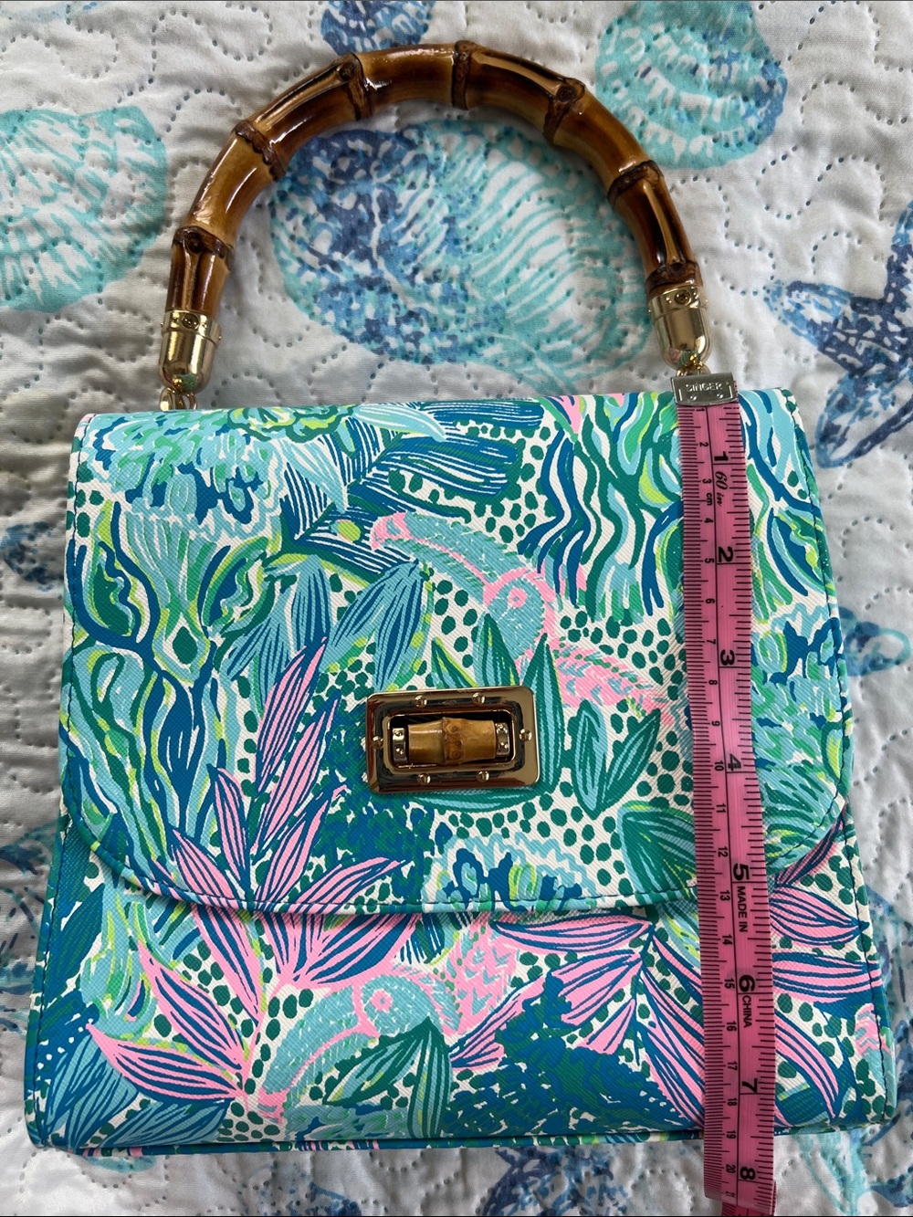 Lilly Pulitzer bamboo handle handbag
